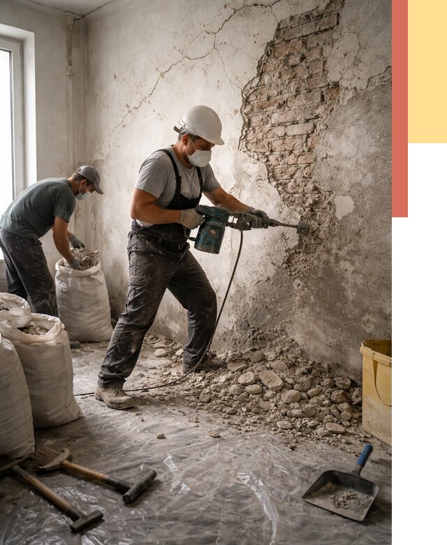 Демонтаж штукатурки со стен в Домодедово от 7579 руб/м² — быстро и недорого | ОТДЕЛОЧНИК-Дмд