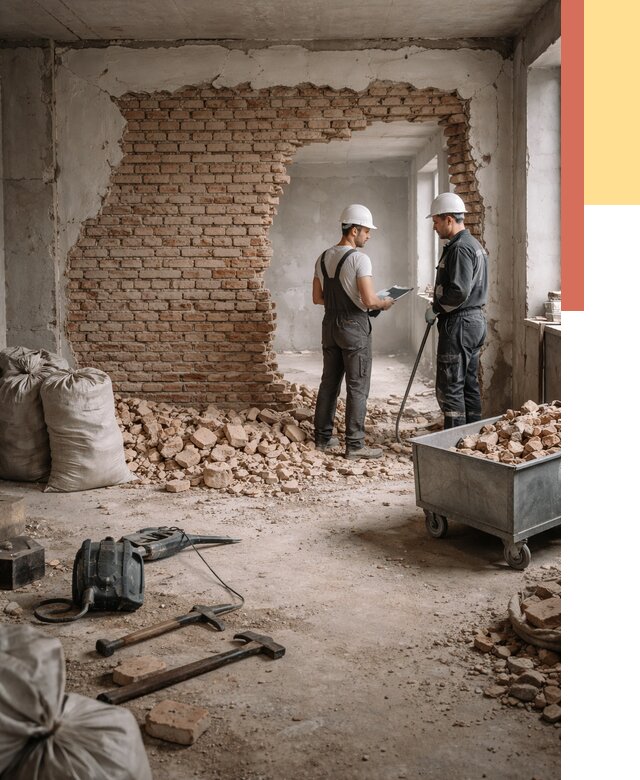 Демонтаж кирпичных стен в Домодедово от 4421 руб. — быстро, недорого, под ключ | ОТДЕЛОЧНИК-Дмд