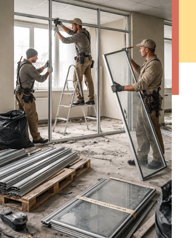 Демонтаж алюминиевых перегородок в Домодедово от 4421 руб. — быстро и недорого | ОТДЕЛОЧНИК-Дмд