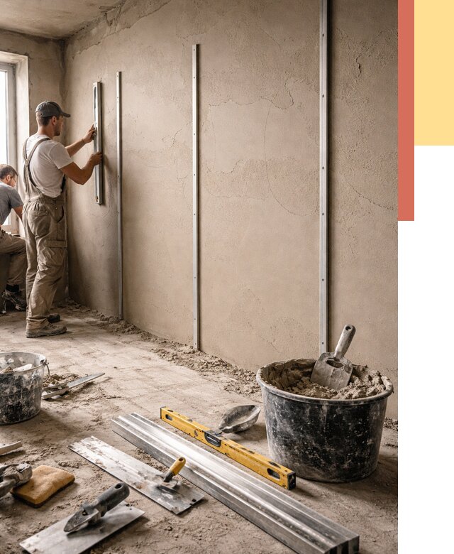 Штукатурка стен по маякам в Домодедово от 5789 руб./м² — выравнивание под ключ | ОТДЕЛОЧНИК-Дмд