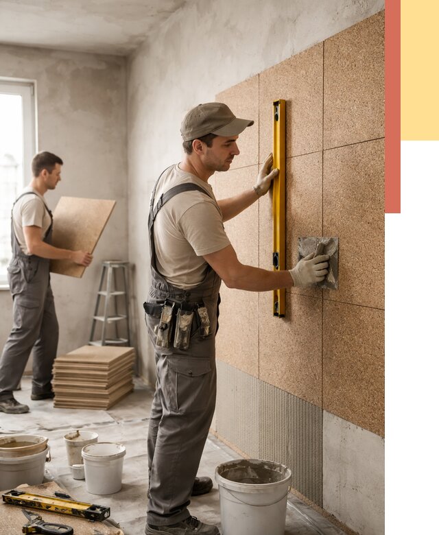 Монтаж пробковых панелей на стены в Домодедово от 3684 руб. — ОТДЕЛОЧНИК-Дмд