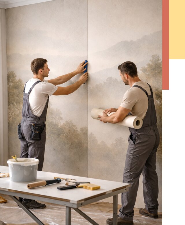 Поклейка фотообоев в Домодедово от 8947 руб/м² — быстро и недорого | ОТДЕЛОЧНИК-Дмд