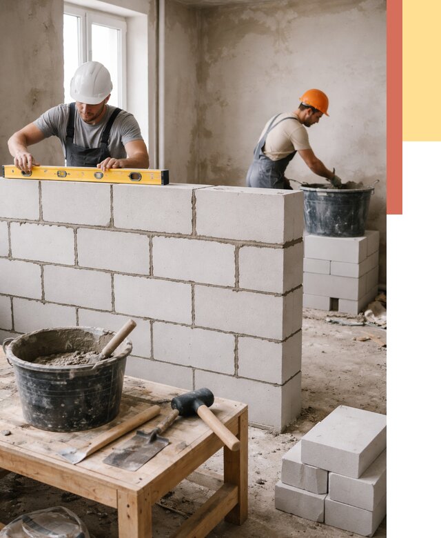 Кладка перегородок из газобетона в Домодедово от 3368 руб. под ключ | ОТДЕЛОЧНИК-Дмд