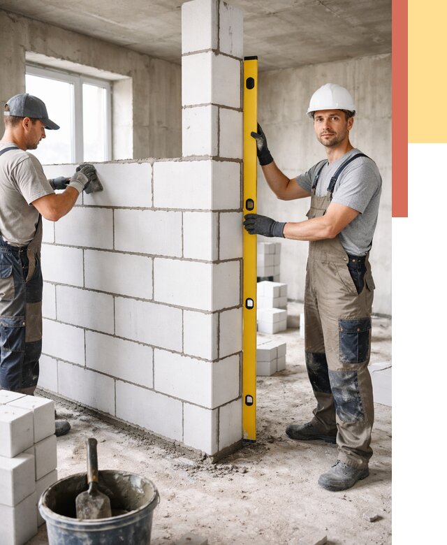 Кладка перегородок из пеноблока в Домодедово от 1895 руб. под ключ | ОТДЕЛОЧНИК-Дмд