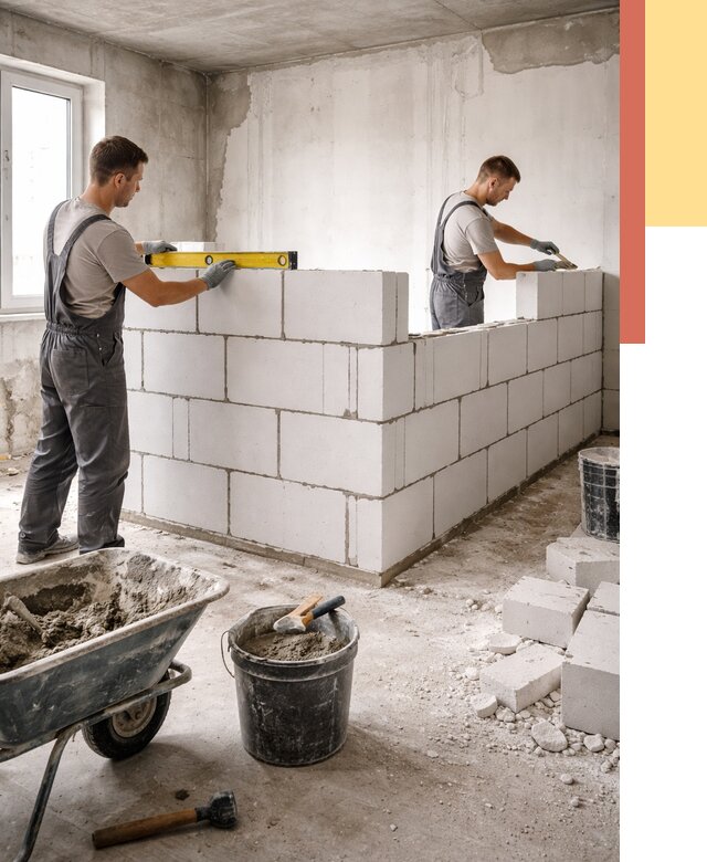 Кладка перегородок из ПГП в Домодедово от 2632 руб./м2 — монтаж и возведение под ключ | ОТДЕЛОЧНИК-Дмд