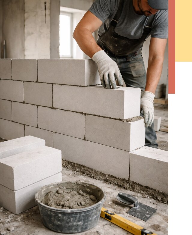 Кладка перегородок из силикатного блока в Домодедово от 4210 руб. под ключ | ОТДЕЛОЧНИК-Дмд