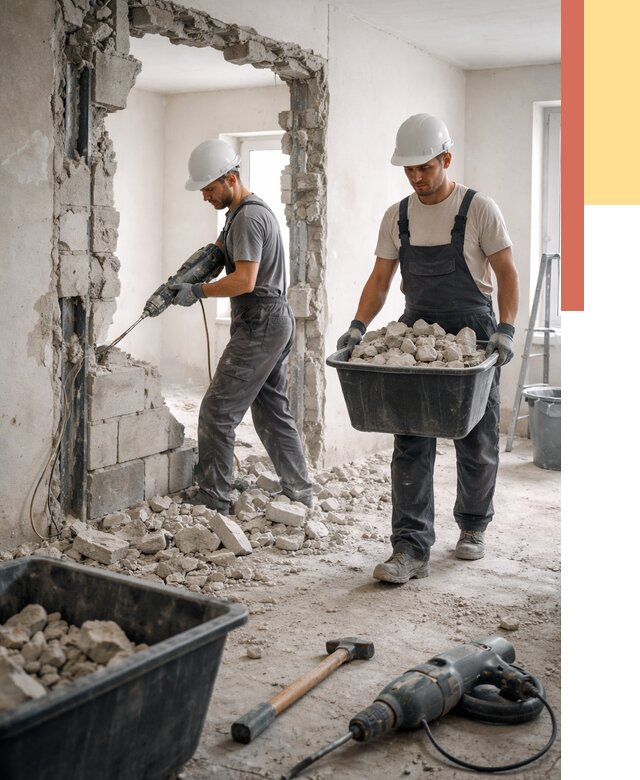 Демонтаж блоковых перегородок в Домодедово от 3947 руб. — быстро и недорого | ОТДЕЛОЧНИК-Дмд