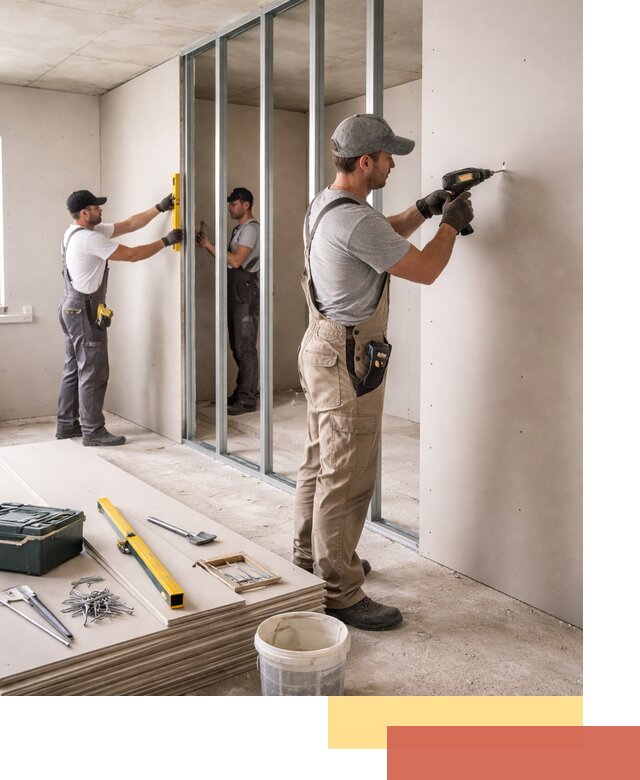 Однослойная перегородка из гипсокартона в Домодедово под ключ, монтаж и отделка