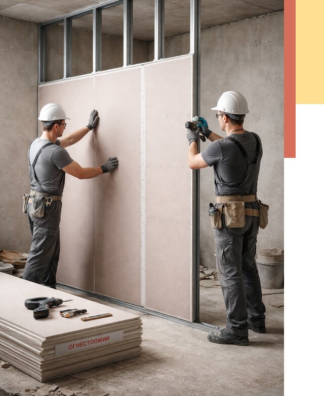 Перегородка из огнестойкого гипсокартона в Домодедово от 1947 руб. под ключ | ОТДЕЛОЧНИК-Дмд