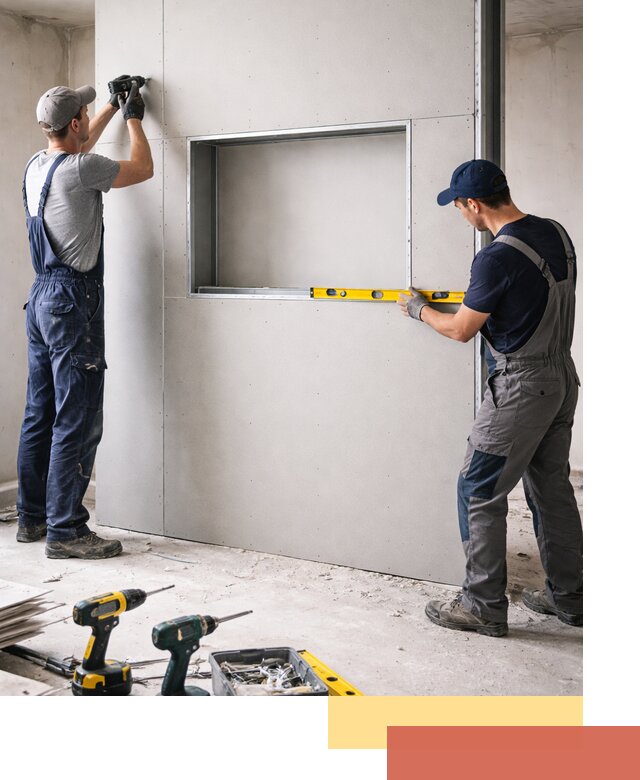 Перегородка из гипсокартона с нишей под декор в Домодедово