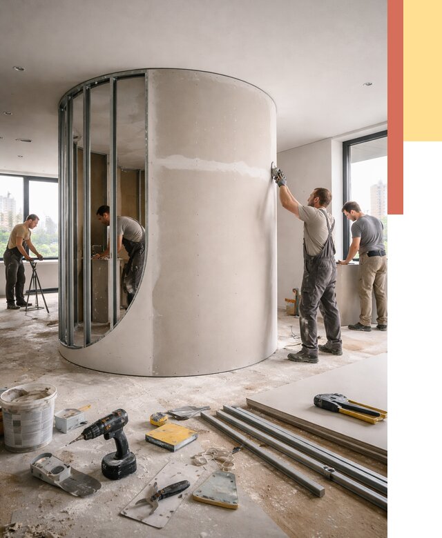 Радиусная перегородка из гипсокартона в Домодедово от 3053 руб. под ключ | ОТДЕЛОЧНИК-Дмд