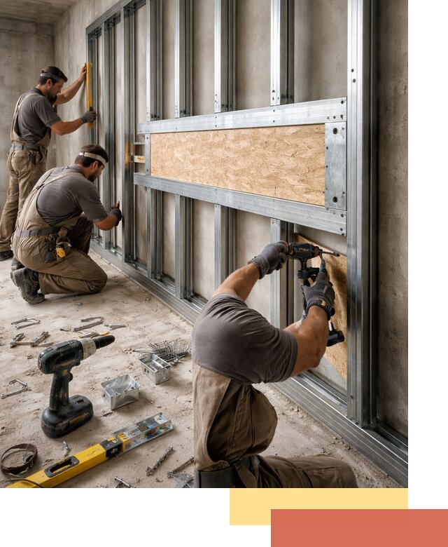 Усиленная перегородка для крепления тяжёлых конструкций в Домодедово