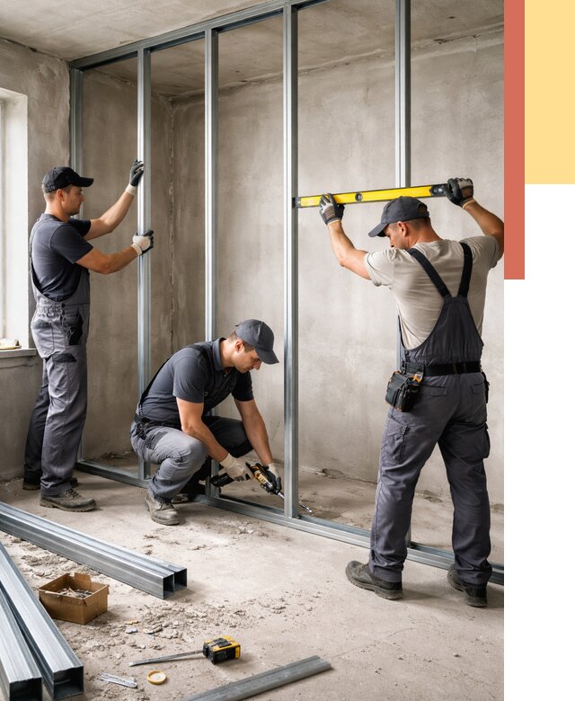 Монтаж каркаса перегородки из профиля в Домодедово от 789 руб. | ОТДЕЛОЧНИК-Дмд