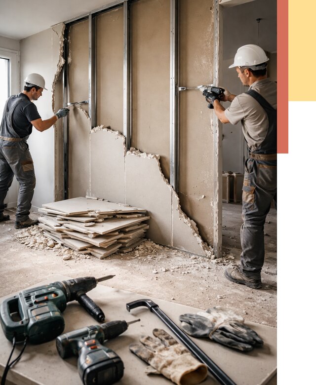 Демонтаж перегородки из гипсокартона в Домодедово от 1263 руб. быстро и недорого | ОТДЕЛОЧНИК-Дмд