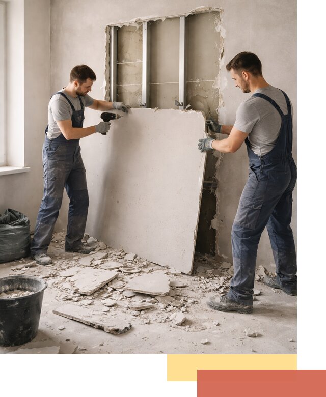 Демонтаж перегородки из гипсокартона в Домодедово быстрый и аккуратный