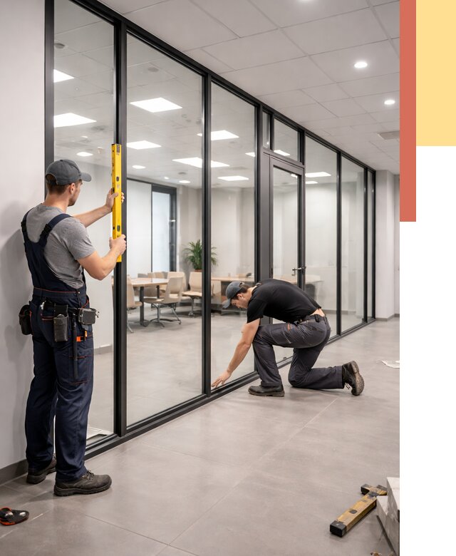 Каркасные стеклянные перегородки в Домодедово под ключ от 9684 руб. | ОТДЕЛОЧНИК-Дмд