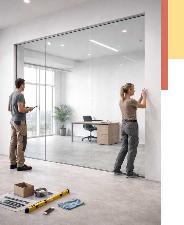 Перегородки из закаленного стекла в Домодедово от 10000 руб. под ключ | ОТДЕЛОЧНИК-Дмд