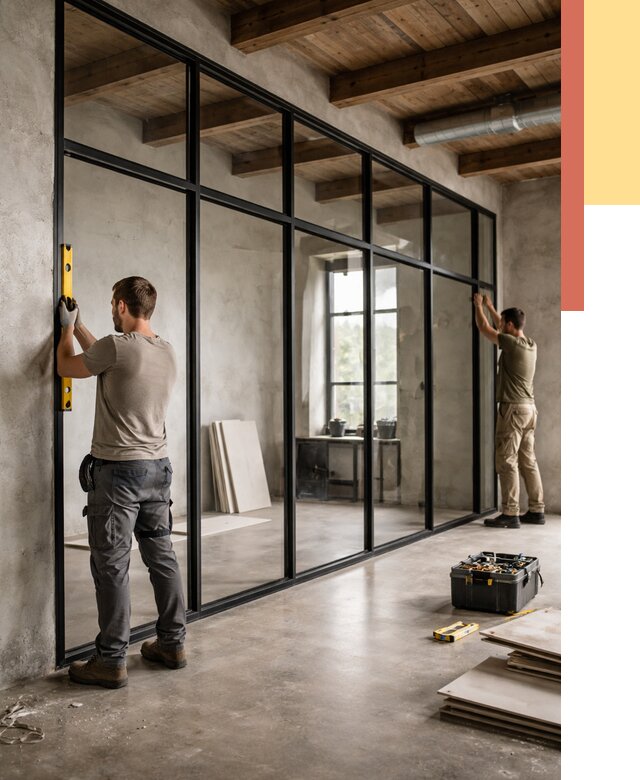 Стеклянные перегородки лофт в Домодедово от 11052 руб. под ключ | ОТДЕЛОЧНИК-Дмд