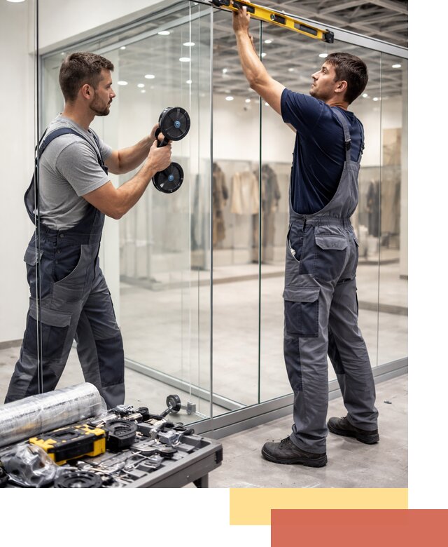 Стеклянные перегородки для магазинов в Домодедово — монтаж и установка