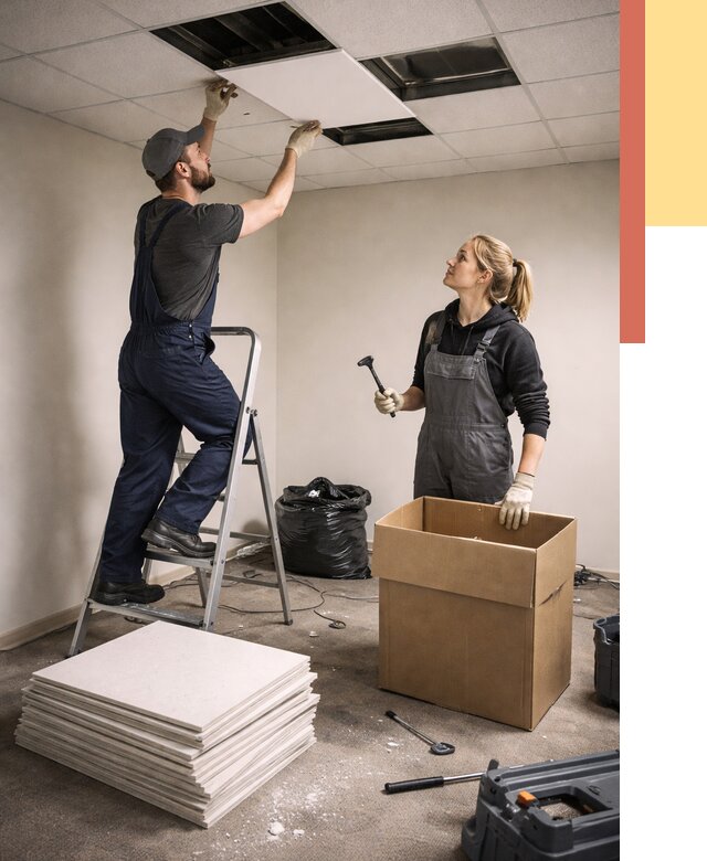 Демонтаж потолочной плитки в Домодедово от 4737 руб. быстро и недорого | ОТДЕЛОЧНИК-Дмд