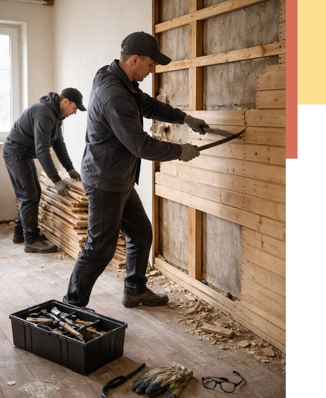 Демонтаж вагонки в Домодедово от 4000 руб/м2 — быстро и недорого | ОТДЕЛОЧНИК-Дмд