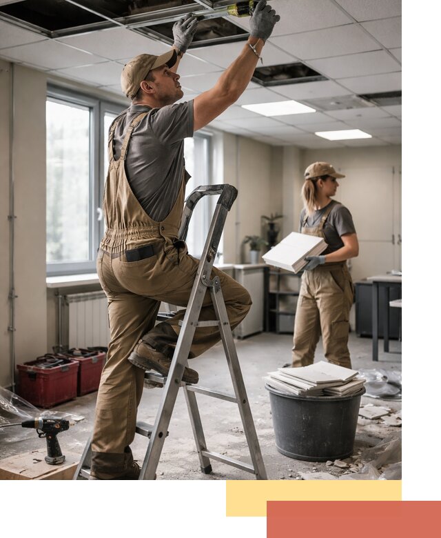 Ремонт потолка Армстронг и замена плит в Домодедово