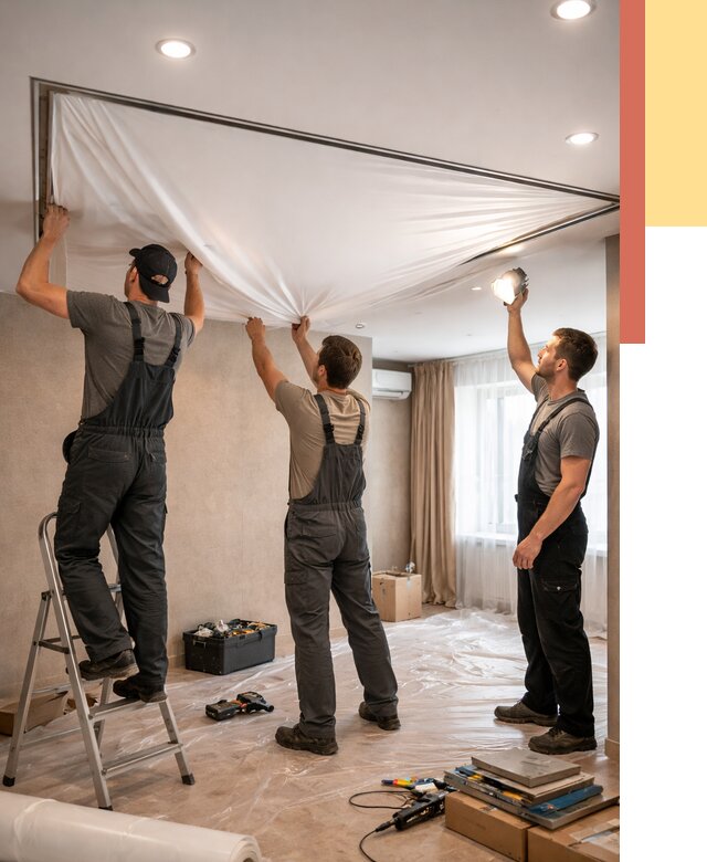 Монтаж ПВХ натяжного потолка в Домодедово от 3684 руб. под ключ | ОТДЕЛОЧНИК-Дмд