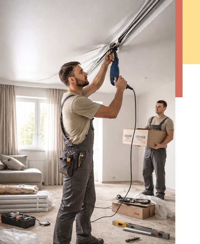 Монтаж сатинового натяжного потолка в Домодедово от 3684 руб. | Быстро, недорого — ОТДЕЛОЧНИК-Дмд