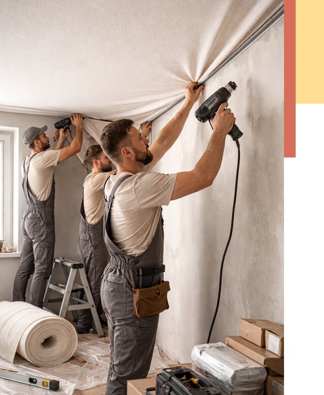 Монтаж фактурного натяжного потолка в Домодедово от 789 руб. — ОТДЕЛОЧНИК-Дмд