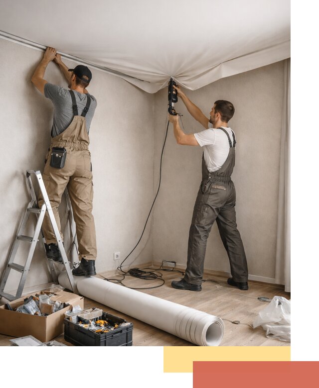 Монтаж цветного натяжного потолка в Домодедово за один день