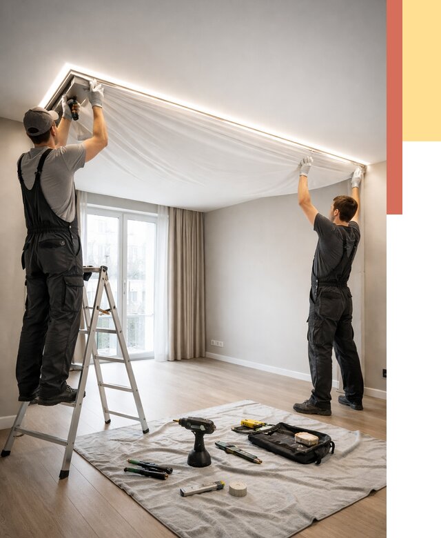 Монтаж парящего натяжного потолка в Домодедово от 4737 руб. быстро и недорого | ОТДЕЛОЧНИК-Дмд