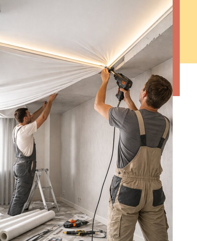 Монтаж натяжного потолка с подсветкой в Домодедово от 1000 руб. | ОТДЕЛОЧНИК-Дмд