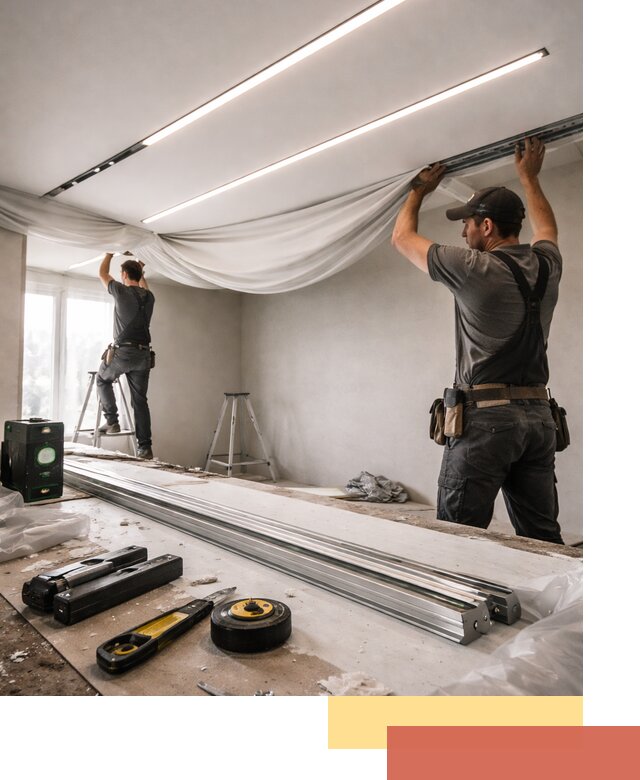 Монтаж натяжных потолков со световыми линиями в Домодедово