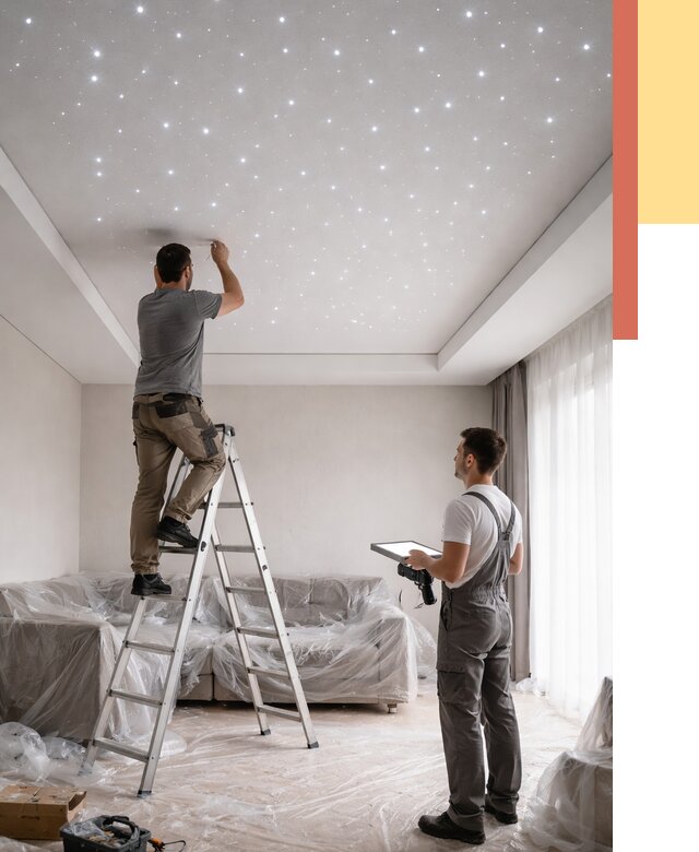 Монтаж натяжного потолка «звездное небо» в Домодедово от 6842 руб. | ОТДЕЛОЧНИК-Дмд