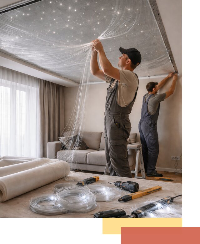 Монтаж натяжного потолка «Звездное небо» в Домодедово