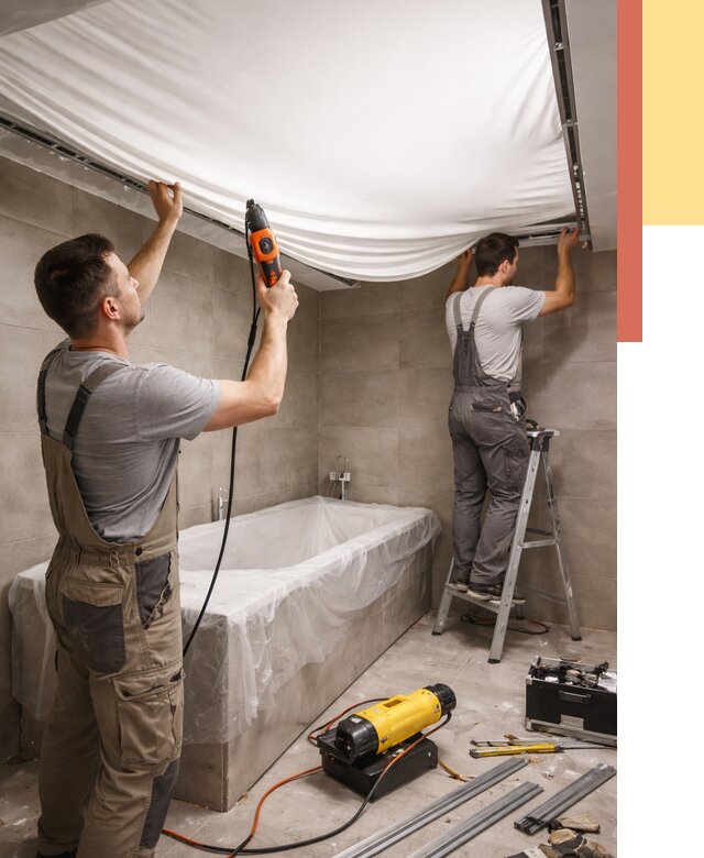 Монтаж натяжного потолка в ванной в Домодедово от 1263 руб. под ключ | ОТДЕЛОЧНИК-Дмд