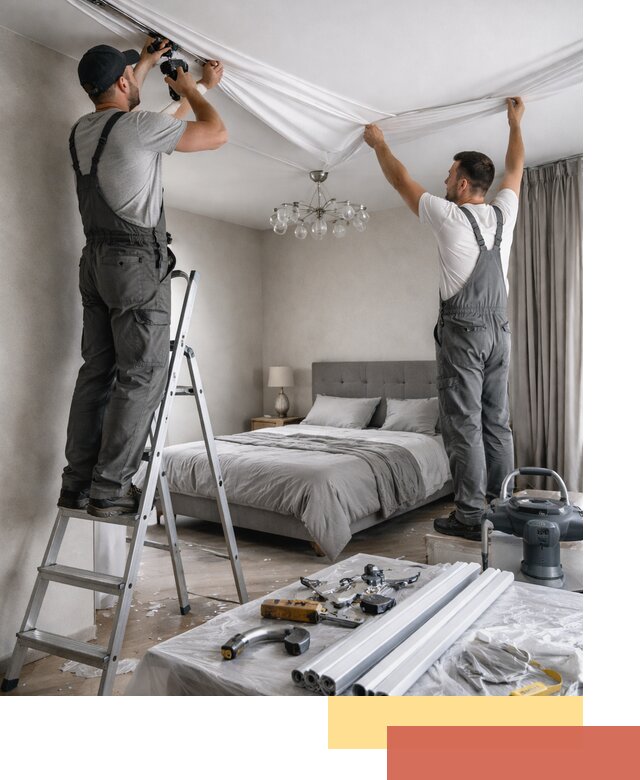 Монтаж натяжного потолка в спальне в Домодедово