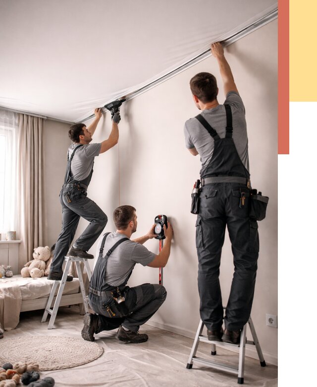 Монтаж натяжного потолка в детской в Домодедово от 3684 руб. — быстро и недорого | ОТДЕЛОЧНИК-Дмд