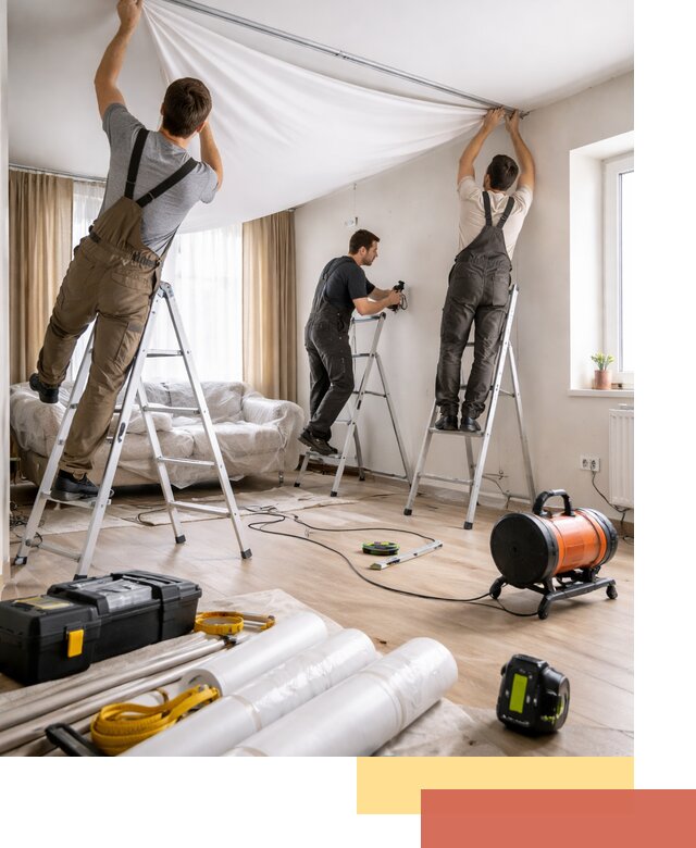 Монтаж натяжного потолка в гостиной в Домодедово