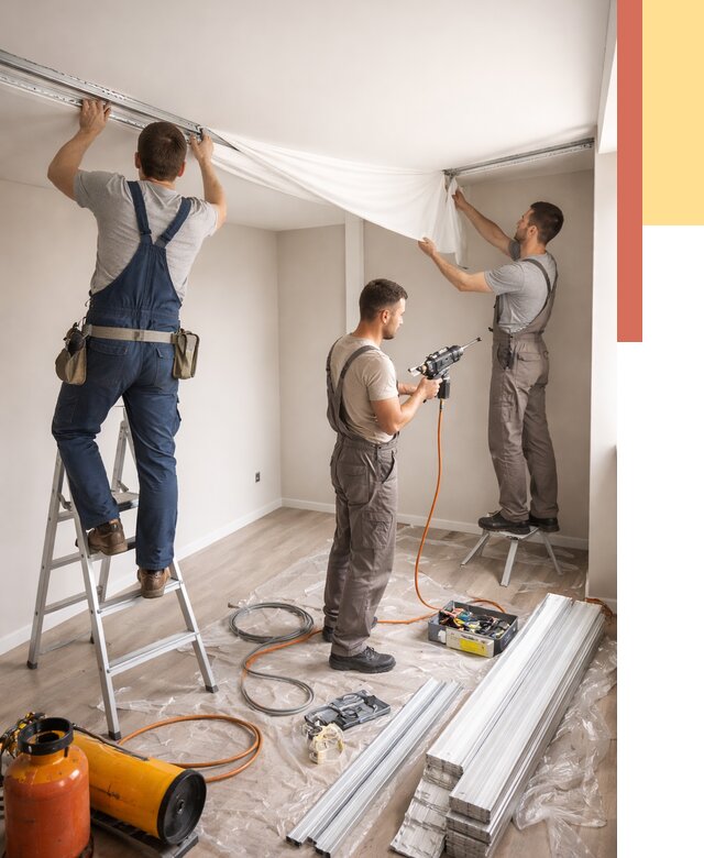 Монтаж натяжного потолка в студии в Домодедово от 5789 руб. — быстро и недорого | ОТДЕЛОЧНИК-Дмд