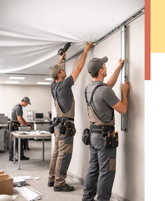 Монтаж натяжного потолка в офисе в Домодедово от 474 руб/м² — быстро и недорого | ОТДЕЛОЧНИК-Дмд