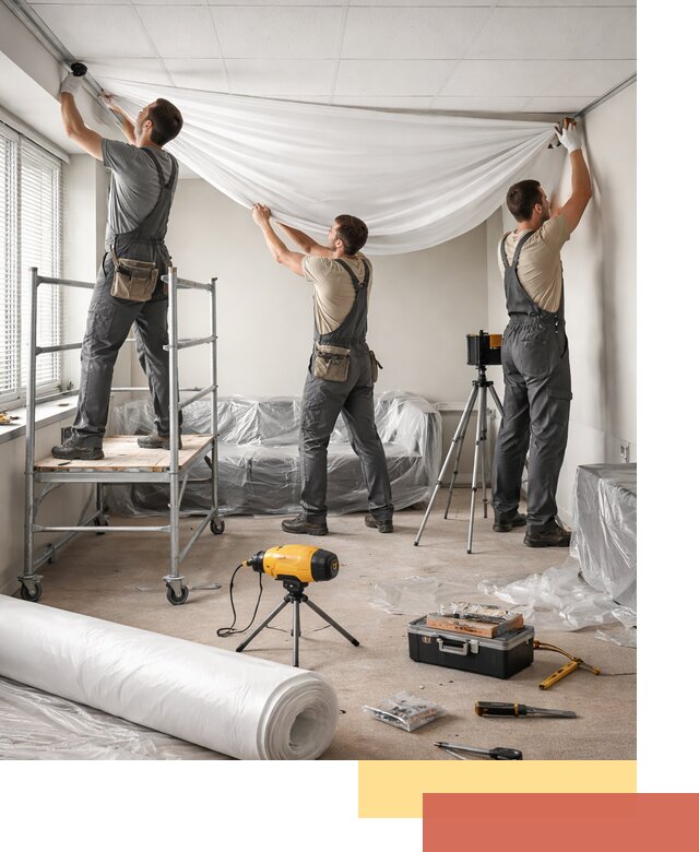 Монтаж натяжного потолка в офисе в Домодедово