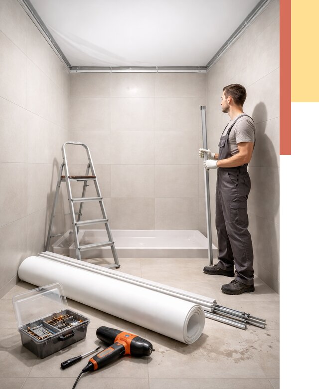 Монтаж натяжного потолка в санузле в Домодедово от 1947 руб. — ОТДЕЛОЧНИК-Дмд