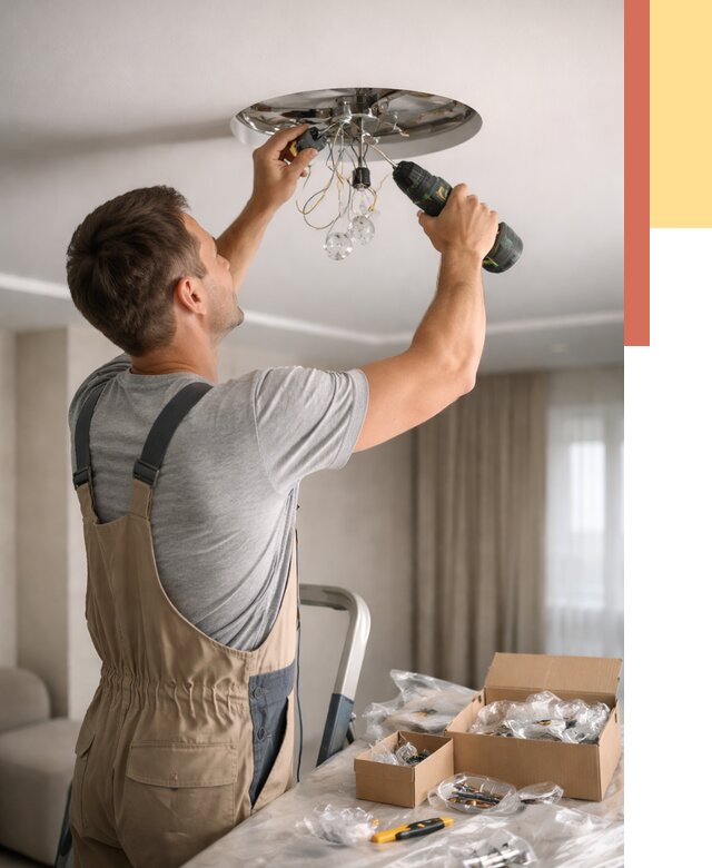 Установка люстры в натяжной потолок в Домодедово от 1263 руб. | Быстро и недорого — ОТДЕЛОЧНИК-Дмд