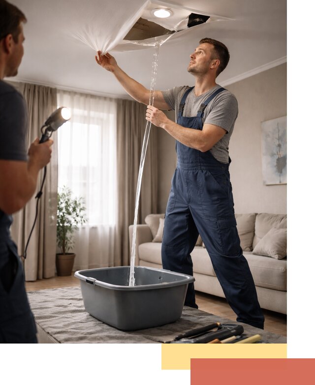 Слив воды с натяжного потолка в Домодедово быстро и аккуратно