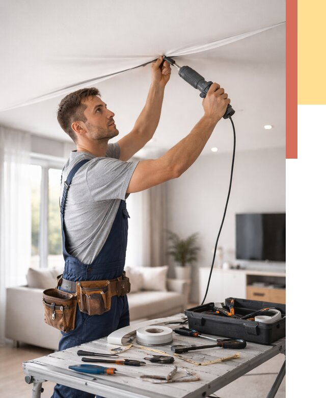 Ремонт натяжных потолков в Домодедово от 10000 руб. под ключ — ОТДЕЛОЧНИК-Дмд