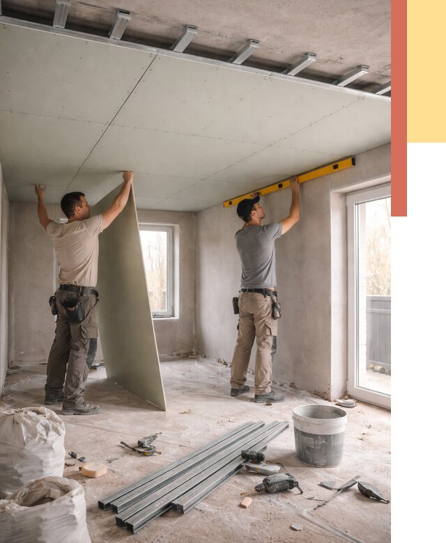 Одноуровневый потолок из гипсокартона в Домодедово от 789 руб. — монтаж под ключ | ОТДЕЛОЧНИК-Дмд