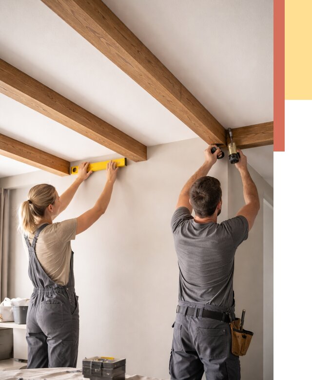 Монтаж декоративных балок на потолок в Домодедово от 4421 руб. — ОТДЕЛОЧНИК-Дмд